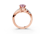Rose gold Fancy Pink Round  Diamond Halo Ring with Marquise and Pavé Band in Prong Setting_3
