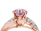 Rose gold Fancy Pink Round  Diamond Halo Ring with Marquise and Pavé Band in Prong Setting_4