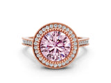 Rose gold Fancy Pink Round  Diamond Halo Ring with Milgrain Frame and Pavé Band_23