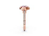 Rose gold Fancy Pink Round  Diamond Halo Ring with Milgrain Frame and Pavé Band_25