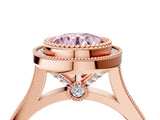 Rose gold Fancy Pink Round  Diamond Halo Ring with Milgrain Frame and Pavé Band_27