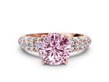 Rose gold Fancy Pink Round  Diamond Pavé Band Solitaire Ring with Four-Prong Setting_51