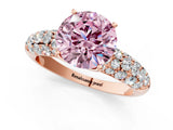Rose gold Fancy Pink Round  Diamond Pavé Band Solitaire Ring with Four-Prong Setting_52