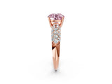 Rose gold Fancy Pink Round  Diamond Pavé Band Solitaire Ring with Four-Prong Setting_53
