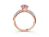 Rose gold Fancy Pink Round  Diamond Pavé Band Solitaire Ring with Four-Prong Setting_54