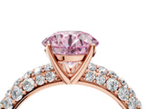 Rose gold Fancy Pink Round  Diamond Pavé Band Solitaire Ring with Four-Prong Setting_55