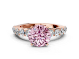 Rose gold Fancy Pink Round  Diamond Pavé Band Solitaire with Four-Prong Setting