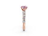 Rose gold Fancy Pink Round  Diamond Pavé Band Solitaire with Four-Prong Setting_2