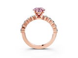 Rose gold Fancy Pink Round  Diamond Pavé Band Solitaire with Four-Prong Setting_3