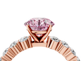 Rose gold Fancy Pink Round  Diamond Pavé Band Solitaire with Four-Prong Setting_4