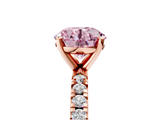 Rose gold Fancy Pink Round  Diamond Pavé Band Solitaire with Four-Prong Setting_5