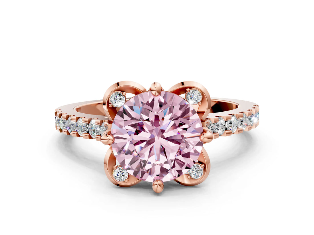 Rose gold Fancy Pink Round  Diamond Pave Band with Floral Prong Setting_27