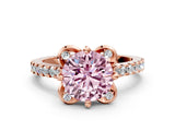 Rose gold Fancy Pink Round  Diamond Pave Band with Floral Prong Setting_27