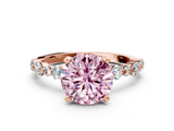 Rose gold Fancy Pink Round  Diamond Prong Set Engagement Ring with Pave Band
