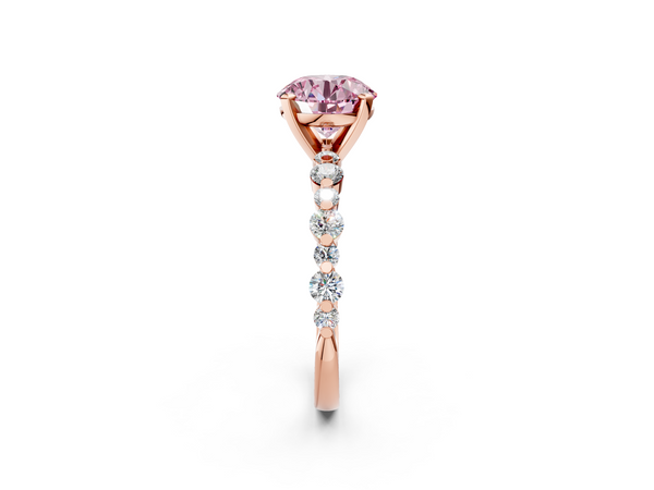 Rose gold Fancy Pink Round Cut Diamond Prong Set Engagement Ring with Pavé Band