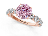 Rose gold Fancy Pink Round  Diamond Prong Setting with Side Stones on a Pave Band_1