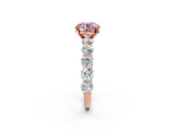 Rose gold Fancy Pink Round  Diamond Prong Setting with Side Stones on a Pave Band_2