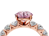 Rose gold Fancy Pink Round  Diamond Prong Setting with Side Stones on a Pave Band_4
