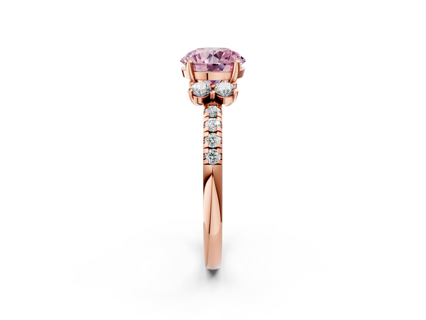 Rose gold Fancy Pink Round  Diamond Three-Stone Pave Band with Four-Prong Setting