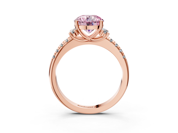 Rose gold Fancy Pink Round  Diamond Three-Stone Pave Band with Four-Prong Setting