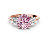 Rose gold Fancy Pink Round  Diamond Three-Stone Ring with Trapezoid Side Stones and Prong Setting