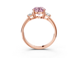 Rose gold Fancy Pink Round  Diamond Three-Stone Ring with Trapezoid Side Stones and Prong Setting_3