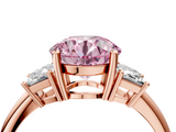 Rose gold Fancy Pink Round  Diamond Three-Stone Ring with Trapezoid Side Stones and Prong Setting_4