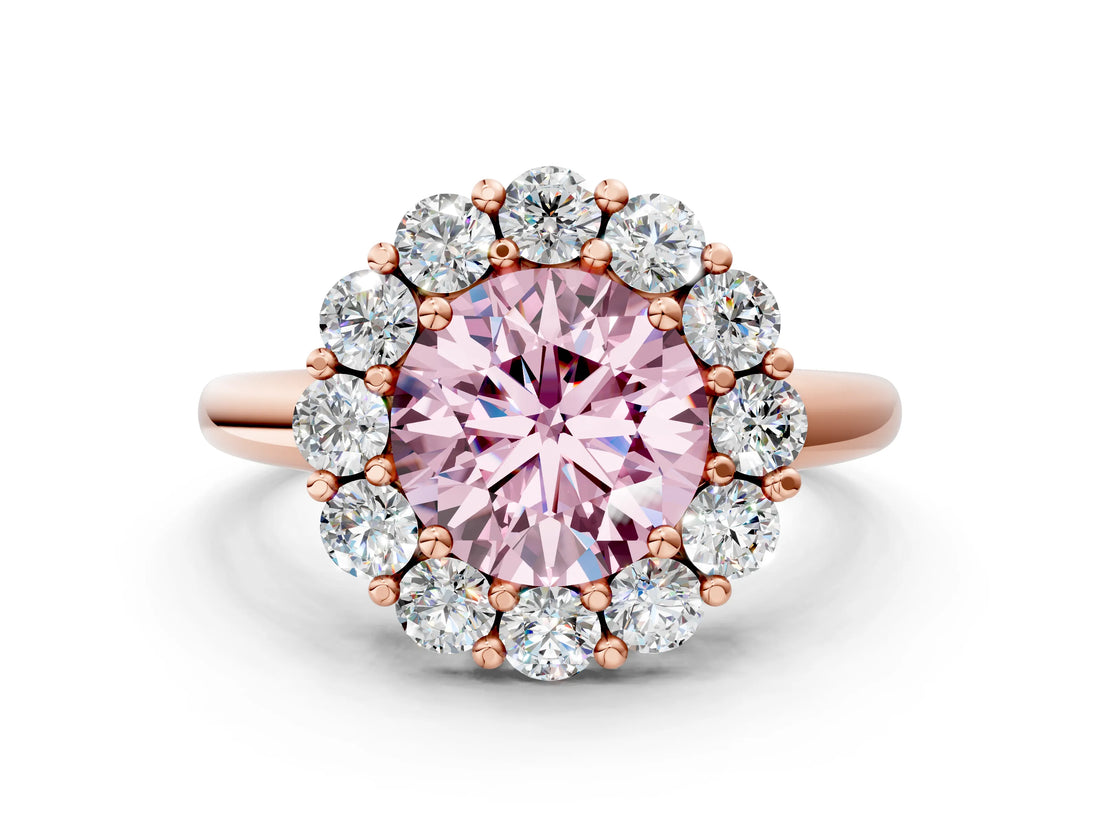 Rose gold Fancy Pink Round  Halo Cluster Diamond Engagement Ring with Prong Setting and Polished Band_20