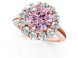 Rose gold Fancy Pink Round  Halo Cluster Diamond Engagement Ring with Prong Setting and Polished Band_21