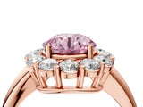 Rose gold Fancy Pink Round  Halo Cluster Diamond Engagement Ring with Prong Setting and Polished Band_24