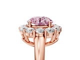 Rose gold Fancy Pink Round  Halo Cluster Diamond Engagement Ring with Prong Setting and Polished Band_25