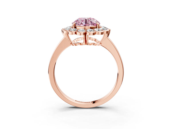 Rose gold Fancy Pink Round  Halo Cluster Diamond Engagement Ring with Solitaire Band and Prong Setting