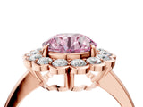 Rose gold Fancy Pink Round  Halo Cluster Diamond Engagement Ring with Solitaire Band and Prong Setting_33