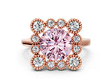 Rose gold Fancy Pink Round  Halo Diamond Cluster Engagement Ring with Milgrain Bezel Setting and Solitaire Band_45