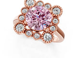 Rose gold Fancy Pink Round  Halo Diamond Cluster Engagement Ring with Milgrain Bezel Setting and Solitaire Band_46