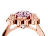 Rose gold Fancy Pink Round  Halo Diamond Cluster Engagement Ring with Milgrain Bezel Setting and Solitaire Band_49