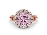Rose gold Fancy Pink Round  Halo Diamond Engagement Ring with Filigree Band and Four-Prong Setting_93