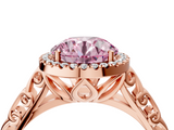 Rose gold Fancy Pink Round  Halo Diamond Engagement Ring with Intricate Filigree Band and Four-Prong Setting_4