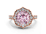 Rose gold Fancy Pink Round  Halo Diamond Engagement Ring with Milgrain Band and Four-Prong Setting_16