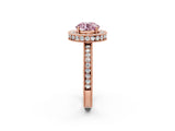 Rose gold Fancy Pink Round  Halo Diamond Engagement Ring with Milgrain Pave Band and Four-Prong Setting_137