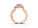 Rose gold Fancy Pink Round  Halo Diamond Engagement Ring with Milgrain Pave Band and Four-Prong Setting_138
