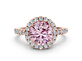 Rose gold Fancy Pink Round  Halo Diamond Engagement Ring with Pavé Band and Four-Prong Setting_75