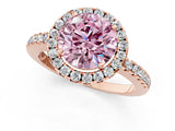 Rose gold Fancy Pink Round  Halo Diamond Engagement Ring with Pavé Band and Four-Prong Setting_76