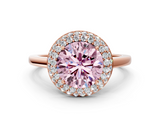 Rose gold Fancy Pink Round  Halo Diamond Engagement Ring with Solitaire Band and Four-Prong Setting