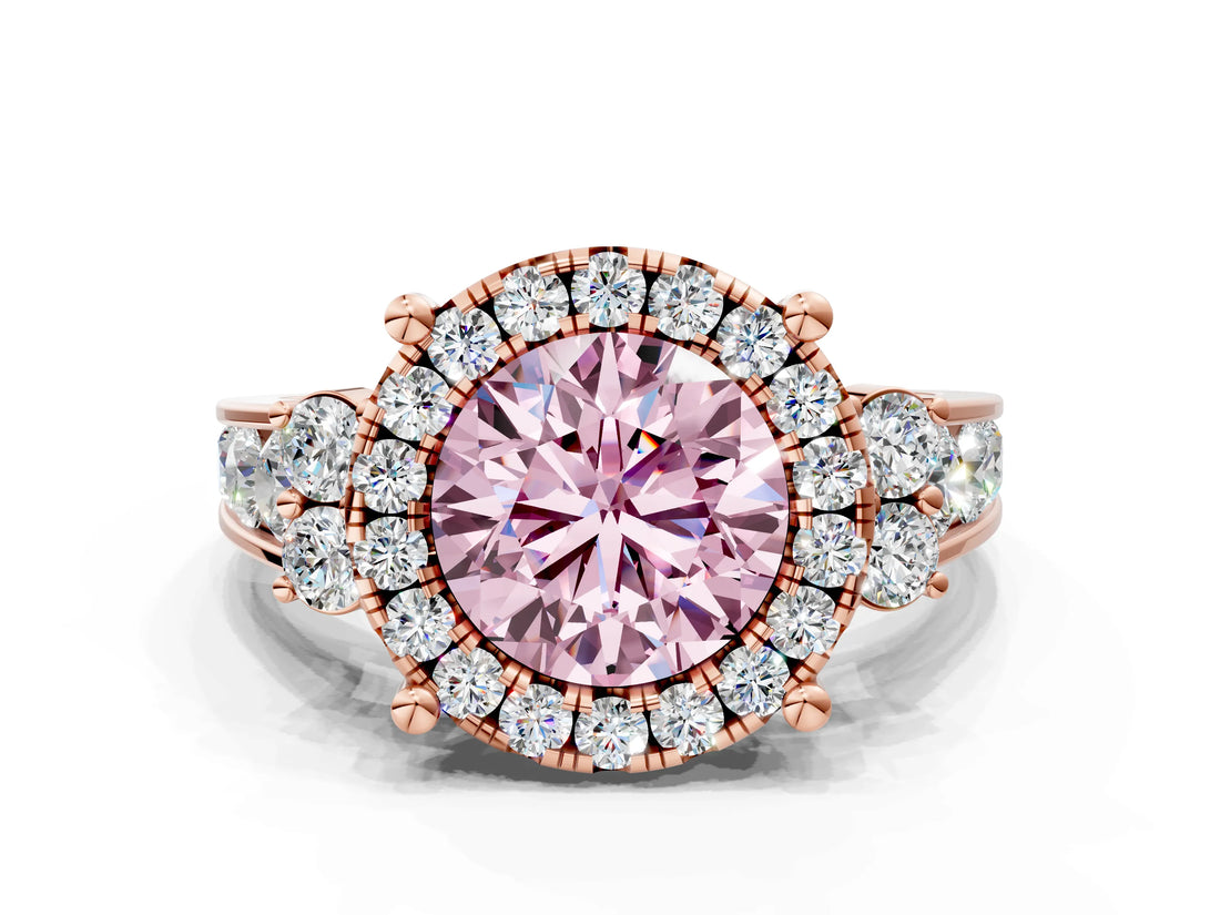 Rose gold Fancy Pink Round  Halo Diamond Engagement Ring with Split Shank and Four-Prong Setting_23