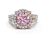 Rose gold Fancy Pink Round  Halo Diamond Engagement Ring with Split Shank and Four-Prong Setting_23