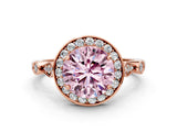 Rose gold Fancy Pink Round  Halo Diamond Engagement Ring with Twisted Band and Four-Prong Setting 1