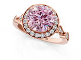 Rose gold Fancy Pink Round  Halo Diamond Engagement Ring with Twisted Band and Four-Prong Setting 2