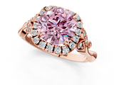 Rose gold Fancy Pink Round  Halo Diamond Engagement Ring with Vintage-Inspired Band and Four-Prong Setting_4