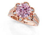 Rose gold Fancy Pink Round  Halo Diamond Floral Split Shank Engagement Ring 1